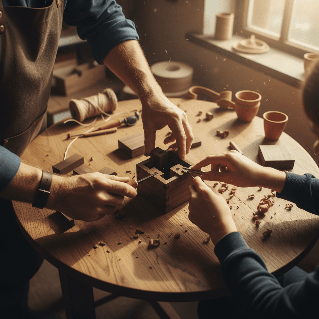 Adult and youth collaborating during skill-building workshop