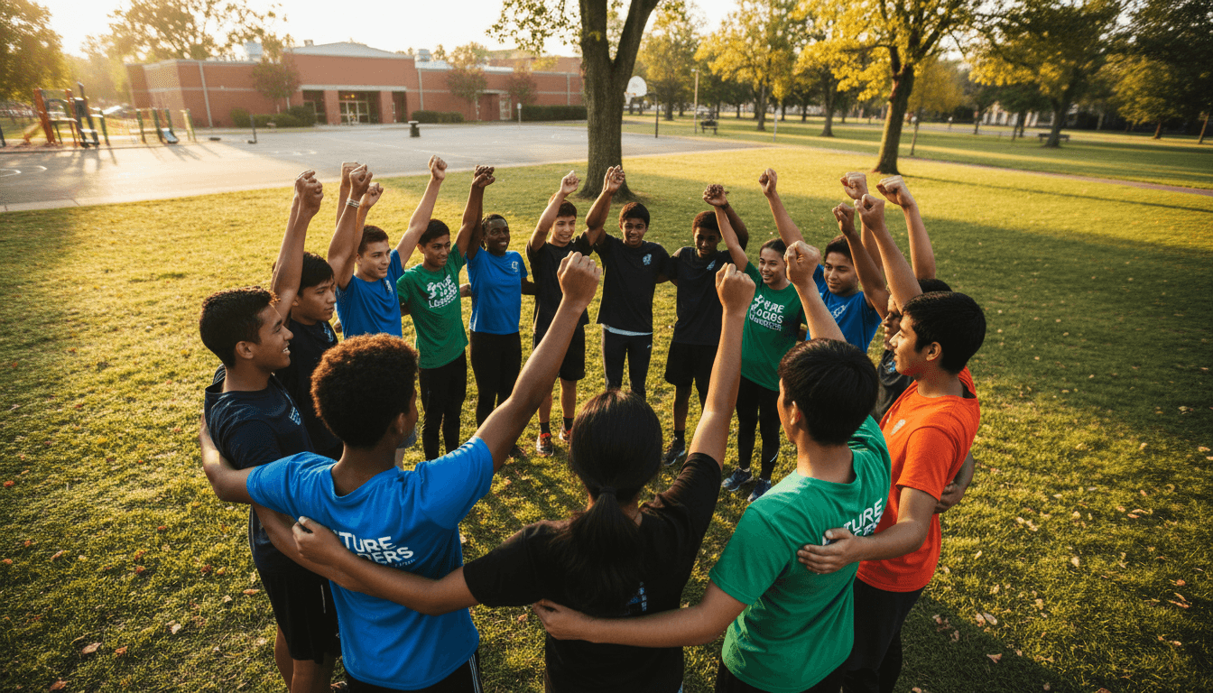 Youth and mentors participating in a wellness program together