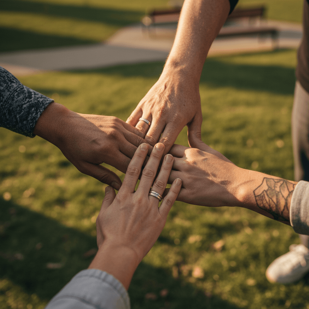 Hands together showing community support and unity